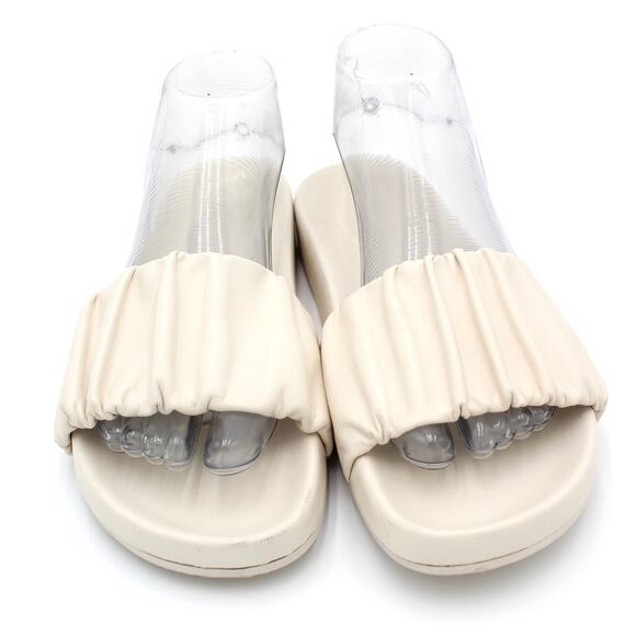 J. Crew Sandal Womens 8 White Leather Scrunchie Strap Slide Minimalist Slip On - Picture 2 of 9